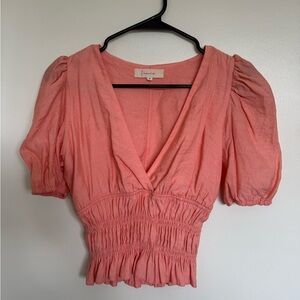 Pink and Orange Smocked Puff Sleeve Blouse